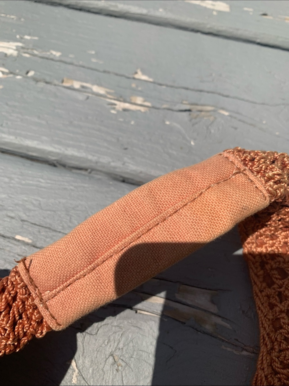 Rust Crochet Shoulder Hobo Bag with Wooden Accent - Picture 3 of 5